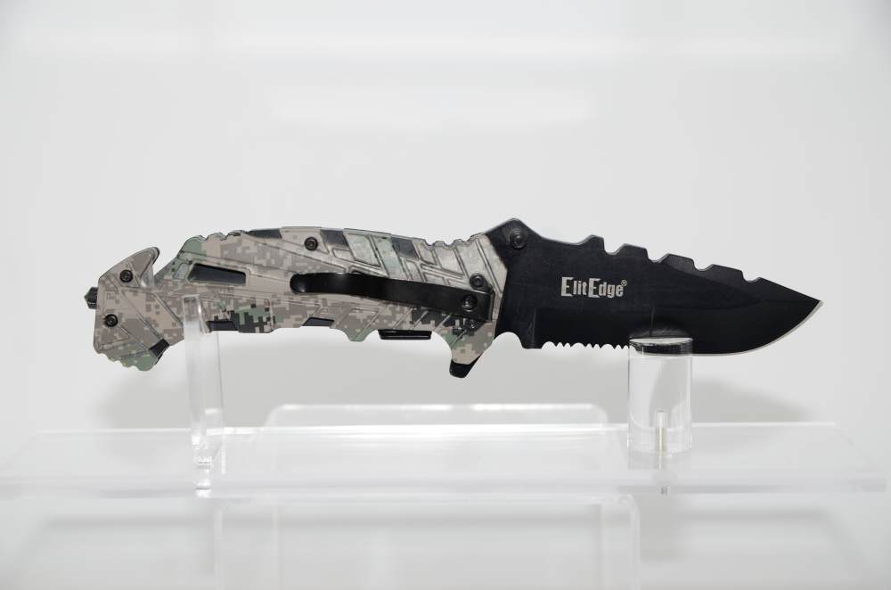 Military Camo Spring Assisted Open Tactical Rescue Knife-img-1