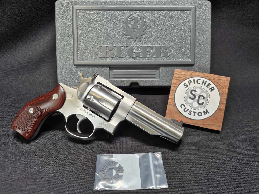 Ruger Redhawk .45 Colt / .45 ACP 4" Revolver with Lasered Hardwood Grips-img-0