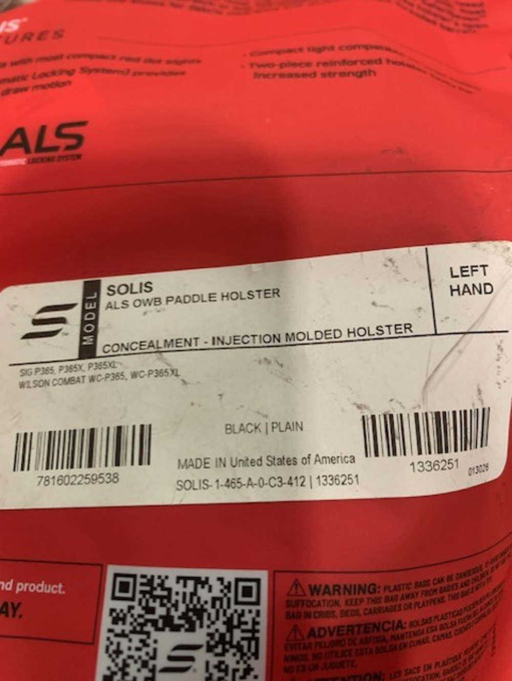 Safariland Solis ALS OWB Sig P365/X/XL  left hand-img-1