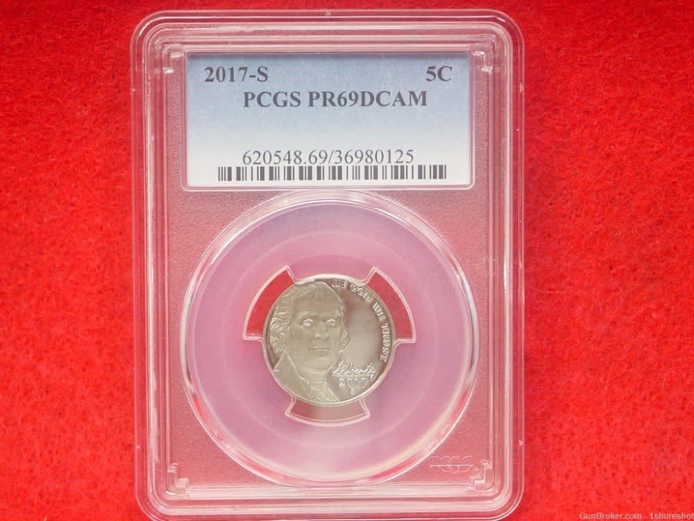 U. S. Mint 2017 S Jefferson Nickel 5 Cents Certified PCGS PF 69 Deep Cameo-img-0