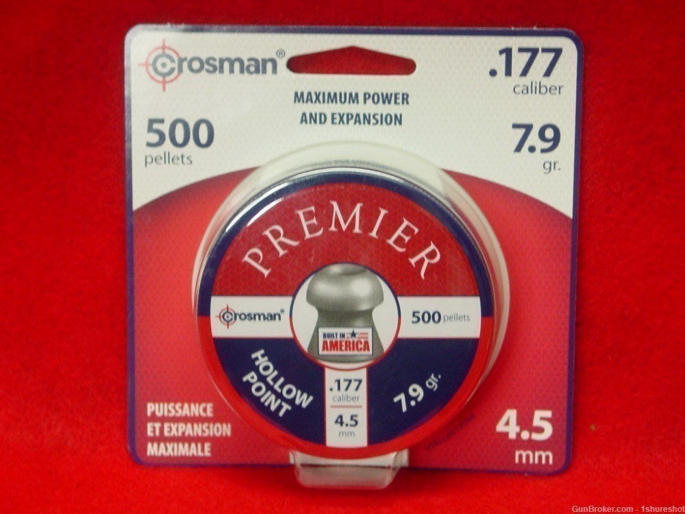CROSMAN PREMIER .177 CAL. Pellet HOLLOW POINT 500 Count 7.9GR. Lead Pellets-img-0