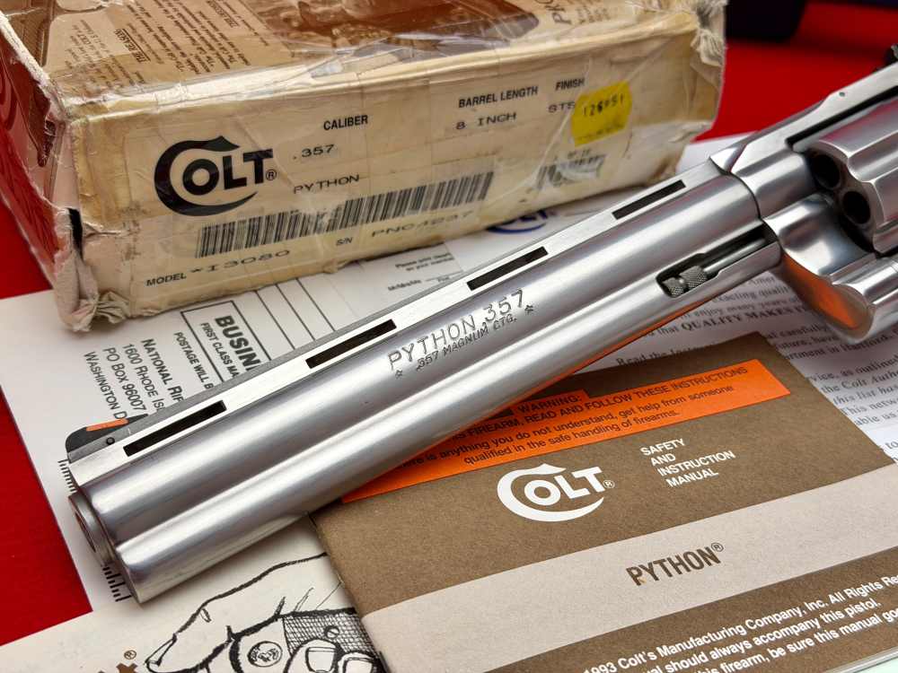 1995 Colt Python 8" Vent Rib .357 Magnum Factory Stainless Finish In Box!-img-2