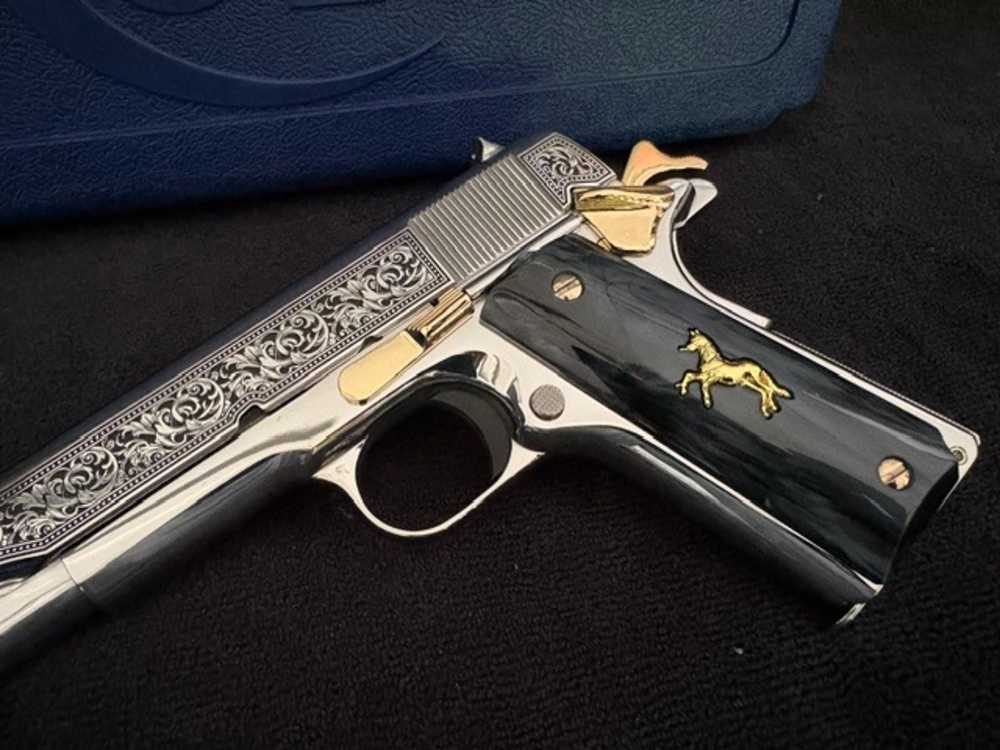 Colt 1911 45 ACP Series 70 Engraved Mirror Polished Gold Plated .01 NR-img-0