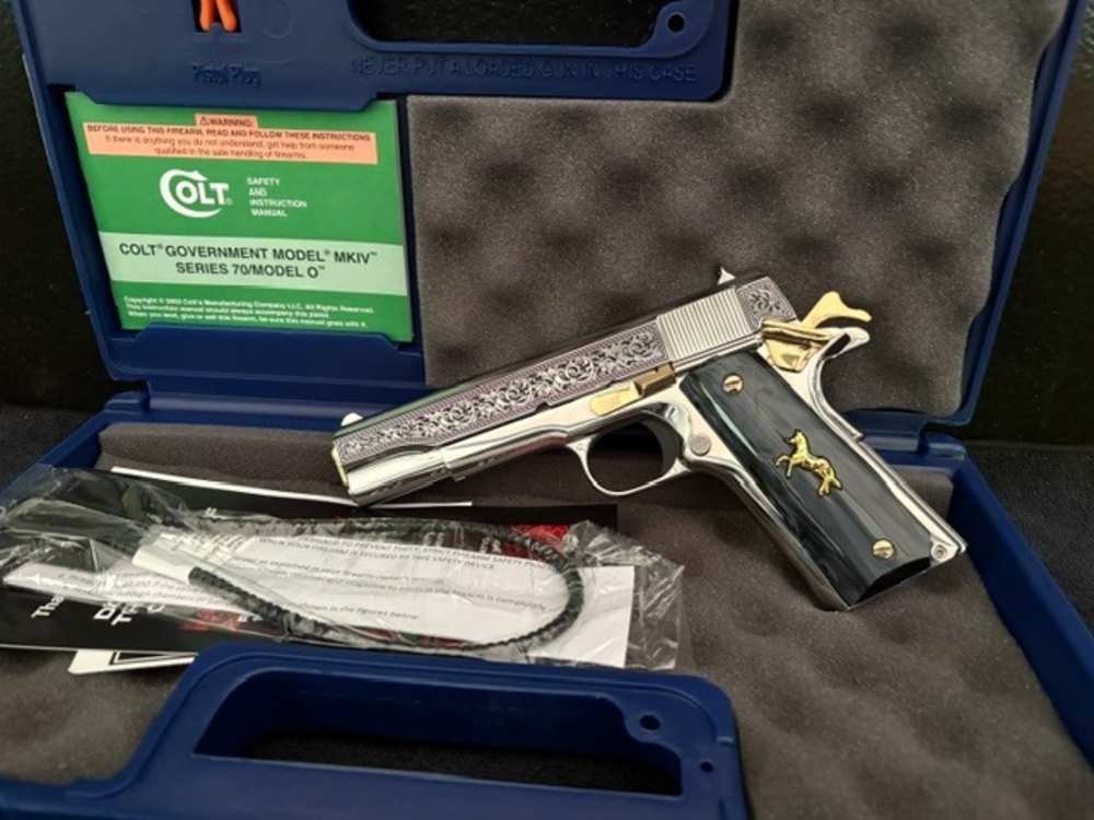 Colt 1911 45 ACP Series 70 Engraved Mirror Polished Gold Plated .01 NR-img-3