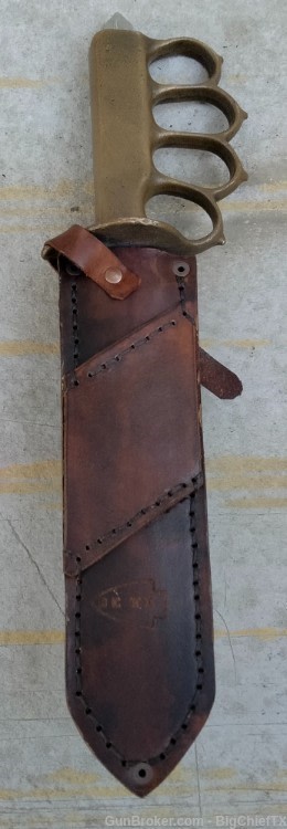 WW1 WW2 Trench Brass Knuckle 1918 Fighting Knife Leather Sheath CD-img-3