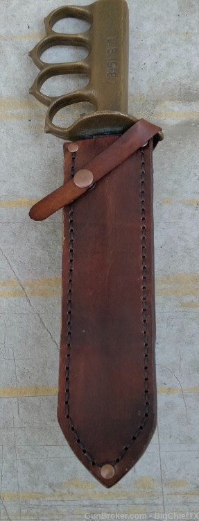 WW1 WW2 Trench Brass Knuckle 1918 Fighting Knife Leather Sheath CD-img-1