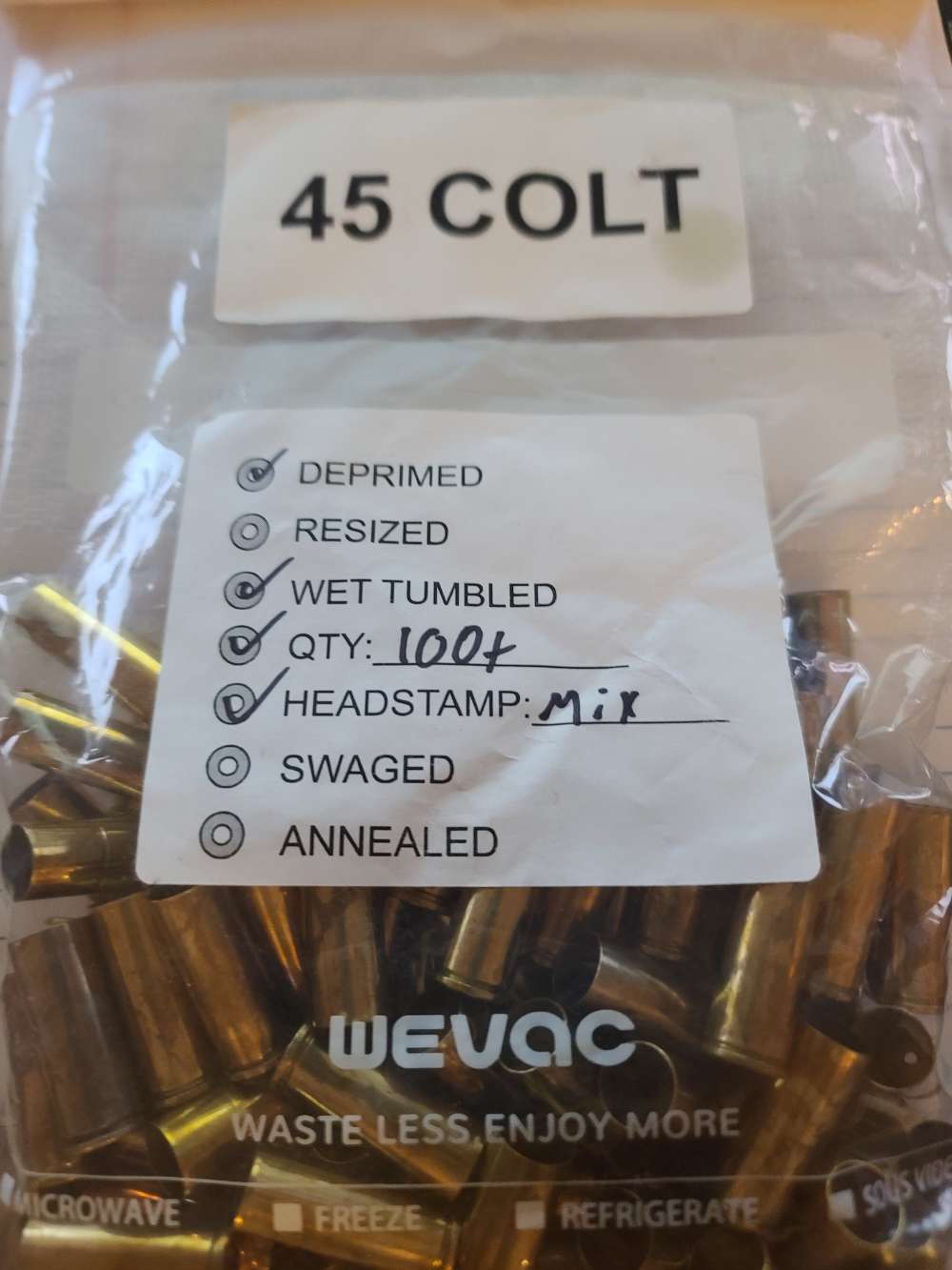 100+ 45 COLT BRASS "MIXED" HEADSTAMP,DEPRIMED,WET CLEANED FREE SHIP!-img-0