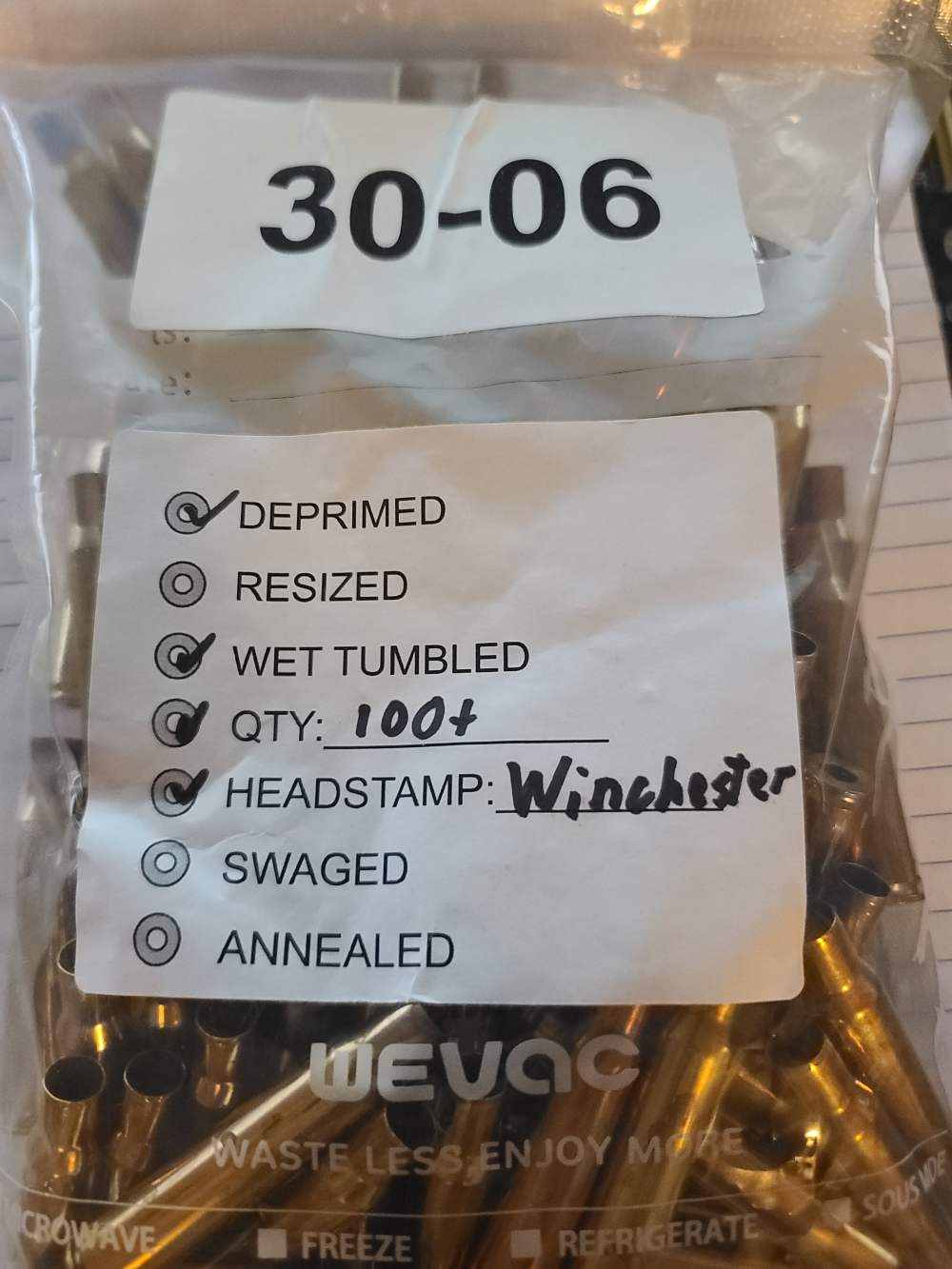100+ 30-06 BRASS "WINCHESTER" HEADSTAMP,DEPRIMED,WET CLEANED FREE SHIP!-img-0