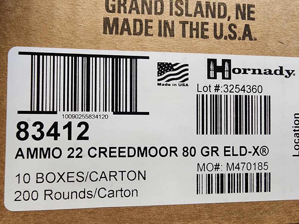 IN STOCK! 200 ROUNDS HORNADY 22 CREEDMOOR PRECISION HUNTER 80 ELD-X 83412-img-1