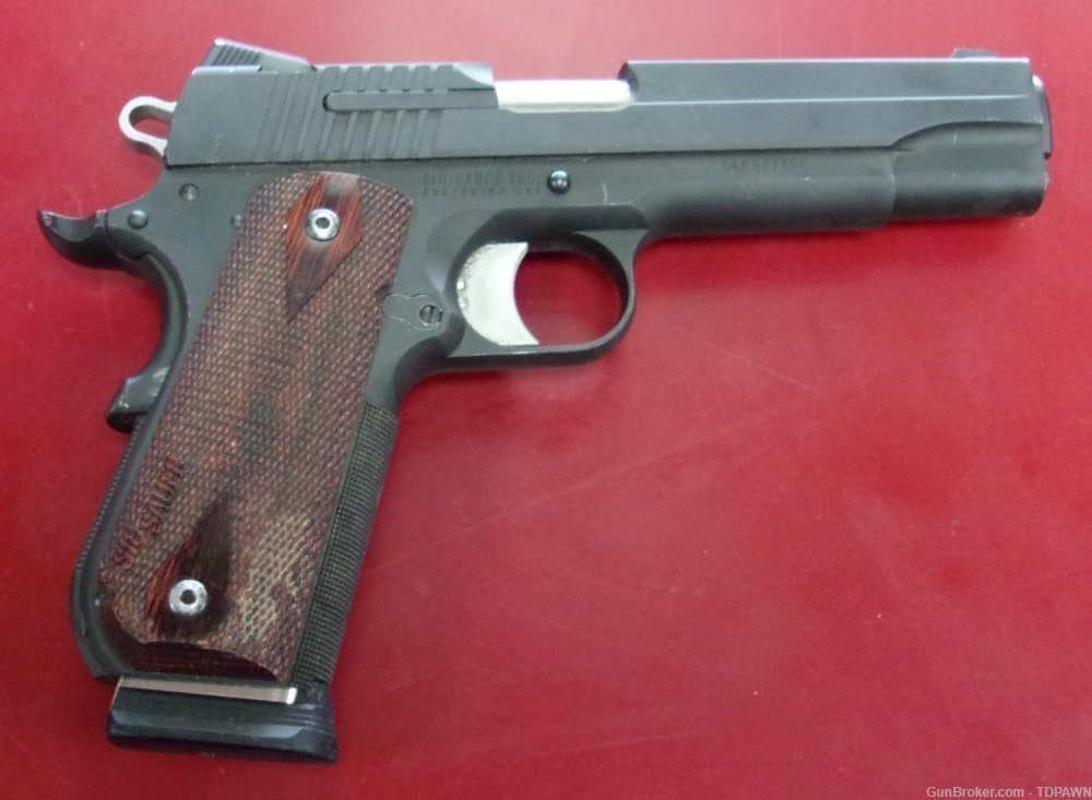 Sig Sauer USA Model 1911 .45 Auto Pistol Manu 2013 Rosewood Checkered Grips-img-3