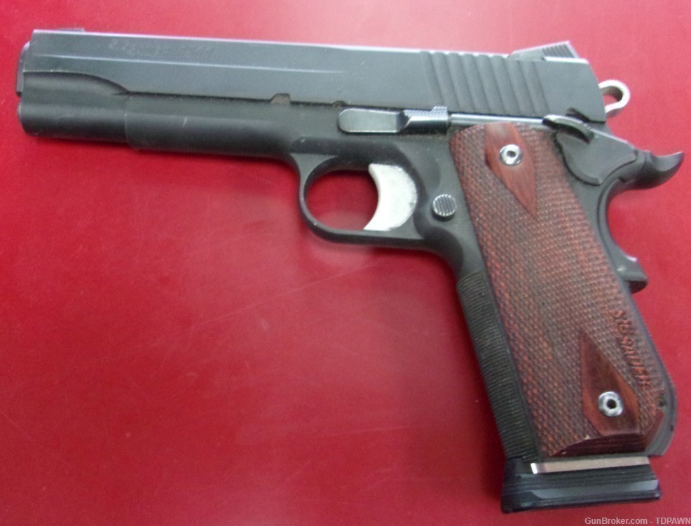 Sig Sauer USA Model 1911 .45 Auto Pistol Manu 2013 Rosewood Checkered Grips-img-0