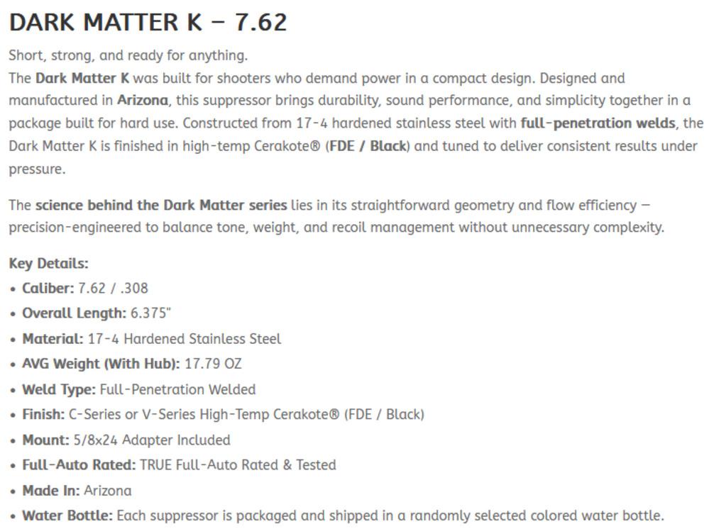 SCIENCE OF SUPPRESSION DARK MATTER K 7.62MM STAINLESS SILENCER NEW-IN-BOX!-img-4