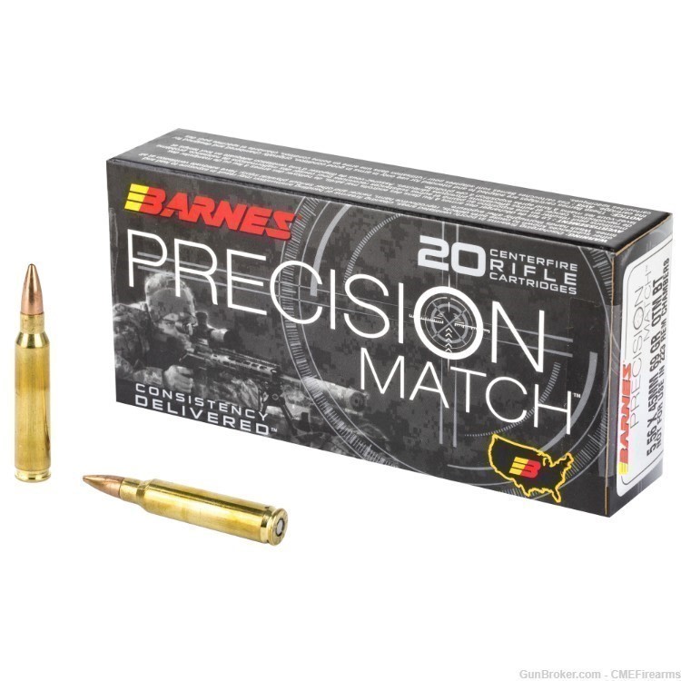 Barnes Precision Match 5.56 NATO 69 Grain Open Tip Match Boat Tail, 20 rds-img-0