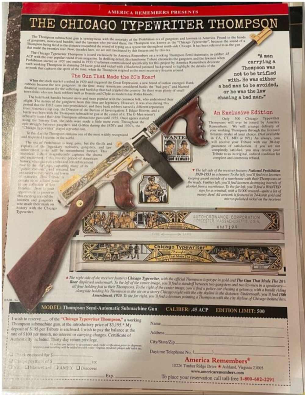 Auto-Ordnance Thompson 1927a1 Chicago Typewriter Limited Edition 1 of 500-img-1