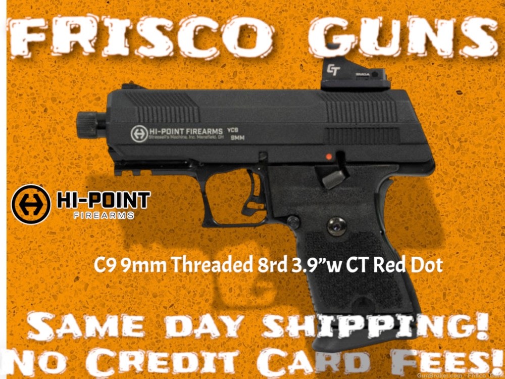 HIPOINT C9 Pistol 9mm 8rd 3.9” w CT Red Dot! Same day shipping!-img-0