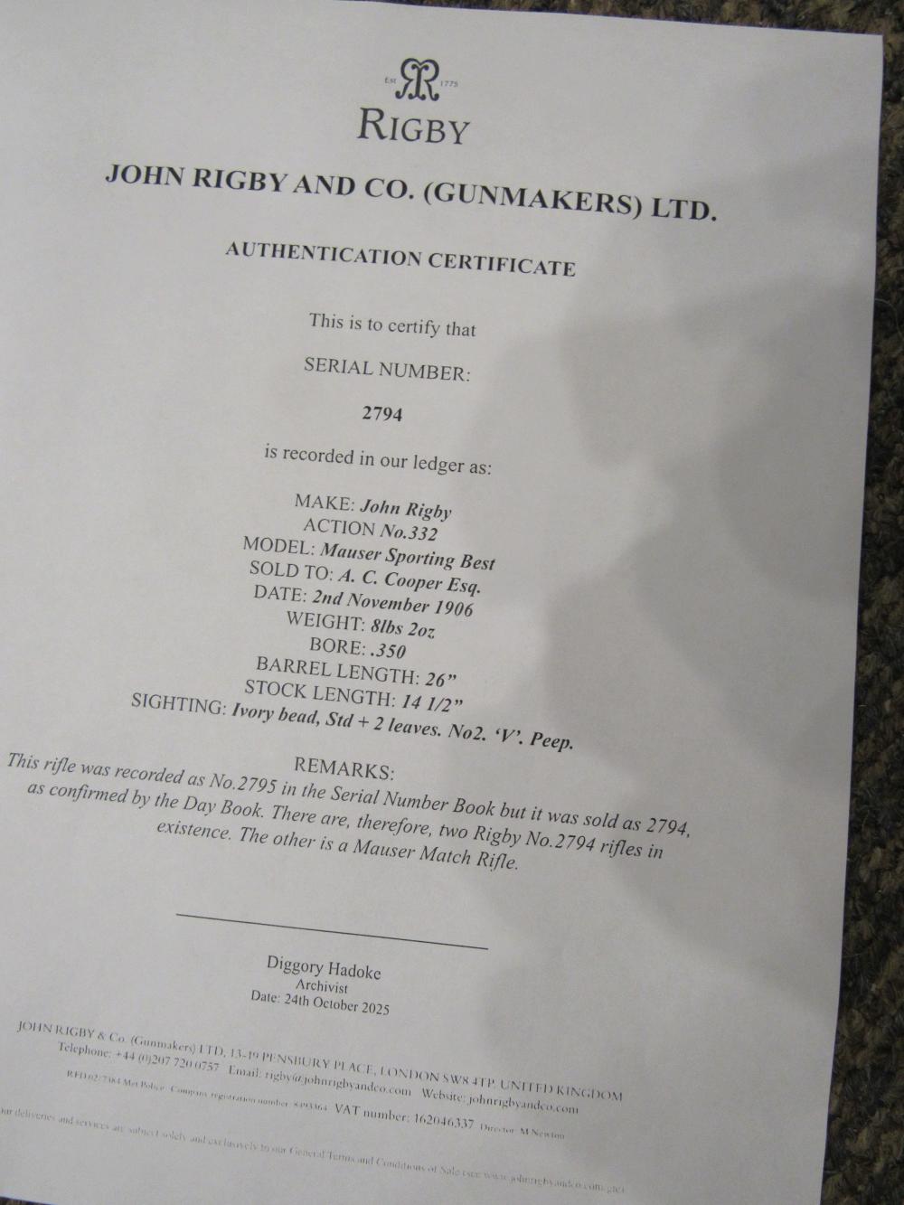 JOHN RIGBY & CO. BEST RIGBY SPORTING RIFLE .350 BORE CONVERTED TO .375 H&H -img-68