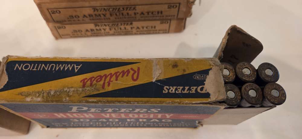 Vintage .30-40 Krag Ammunition Lot – 95 Rounds – 5 Boxes, 4 Makers-img-2