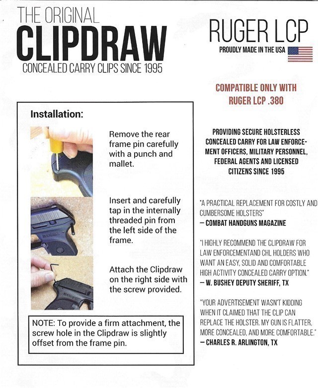 Clipdraw Belt Clip for Ruger LCP 1 One 380 IWB-img-1