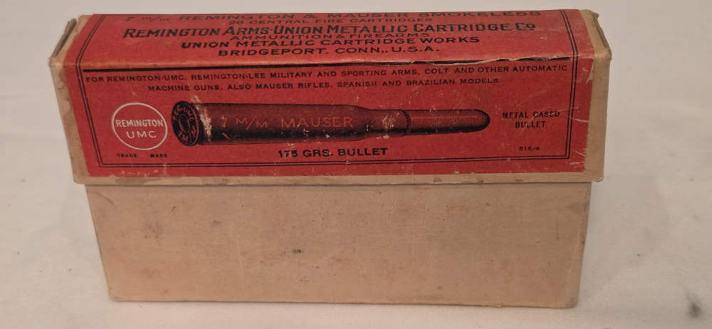 Vintage 7mm Mauser Ammo Box — 20 Rounds, Mixed Reloads — Remington-UMC Box -img-2