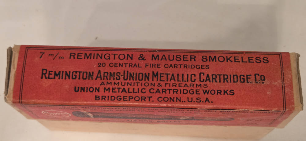 Vintage 7mm Mauser Ammo Box — 20 Rounds, Mixed Reloads — Remington-UMC Box -img-0
