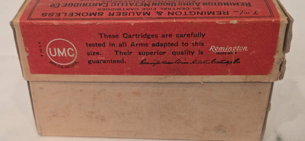 Vintage 7mm Mauser Ammo Box — 20 Rounds, Mixed Reloads — Remington-UMC Box -img-1
