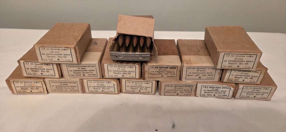 Yugoslavian 8mm Mauser 7.92x57 M49 Surplus Ammo 15rd Box on Stripper Clips-img-0