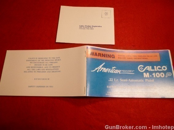 Calico M-100 Pistol Owner's Manual .22 LR -img-1