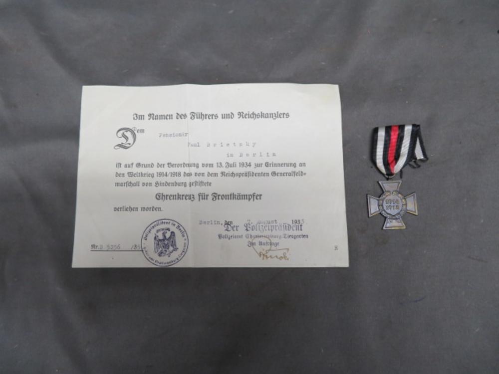 PRE WWII GERMAN 1914-1918 HONOR CROSS W/ SWORDS-& CERTIFICATE-img-0