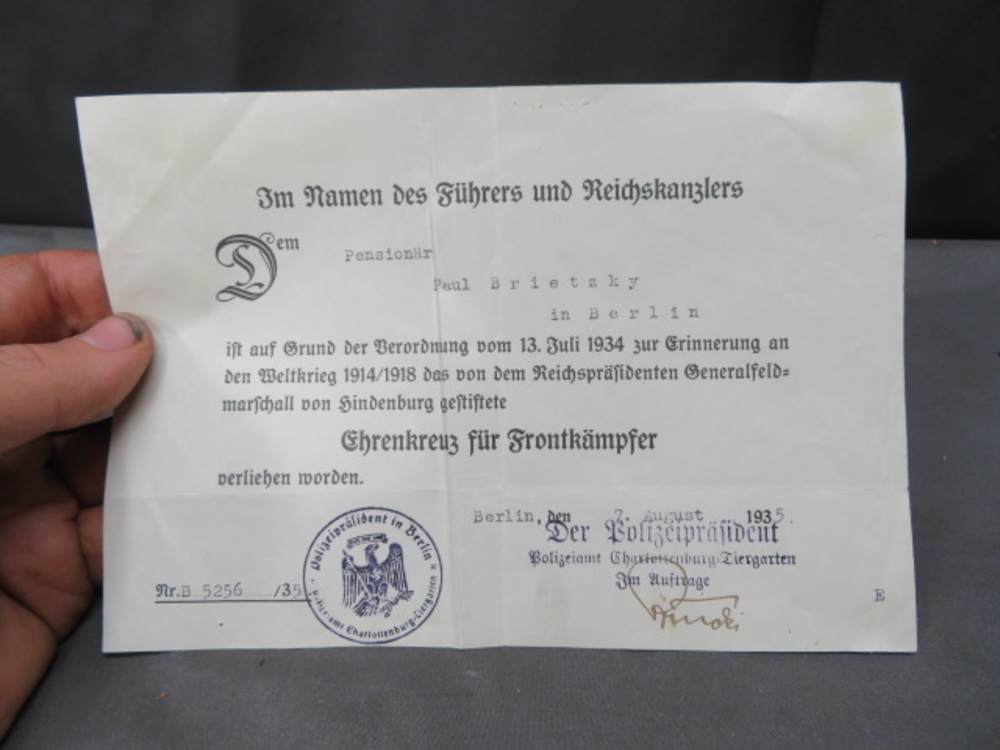 PRE WWII GERMAN 1914-1918 HONOR CROSS W/ SWORDS-& CERTIFICATE-img-9