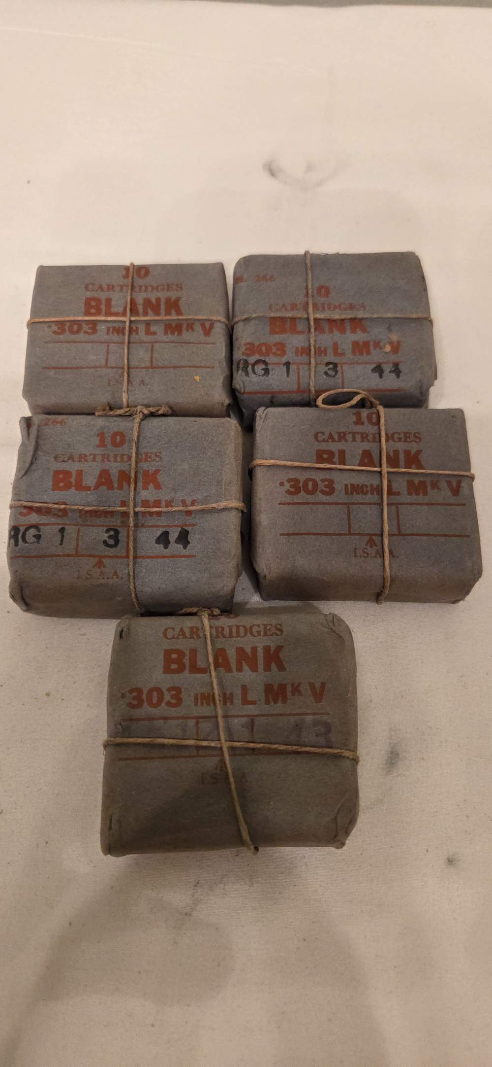 WWII Indian .303 British Blank Cartridges L Mk V - 5 Sealed Packets, 50rds -img-0