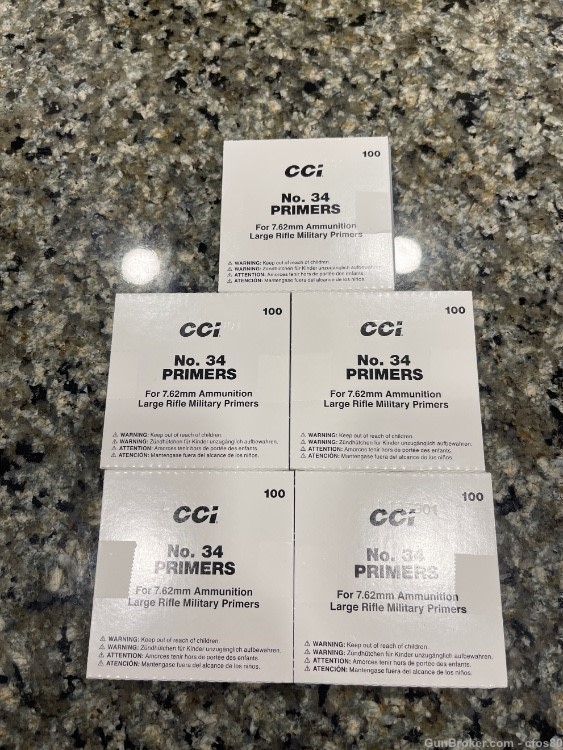500 count CCI 7.62 rifle primers NO. 34 reloading ammo ammunition primers-img-0