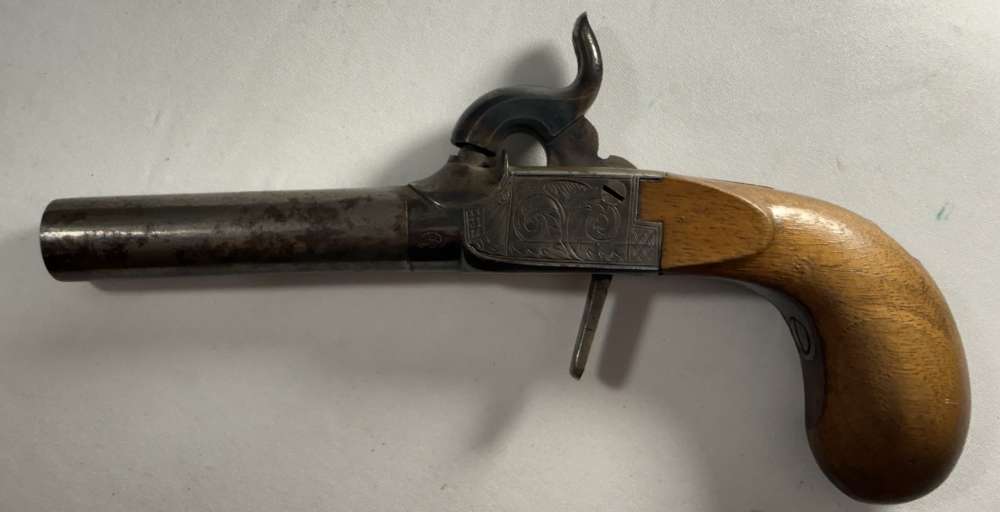 Antique Derringer Liegi Percussion Pistol .44PN 6" Barrel -img-0