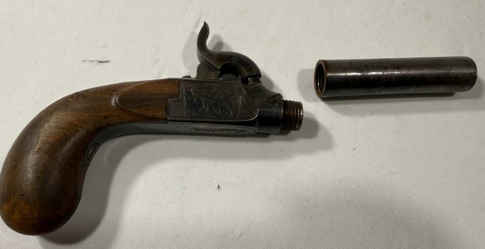Antique Derringer Liegi Percussion Pistol .44PN 6" Barrel -img-2