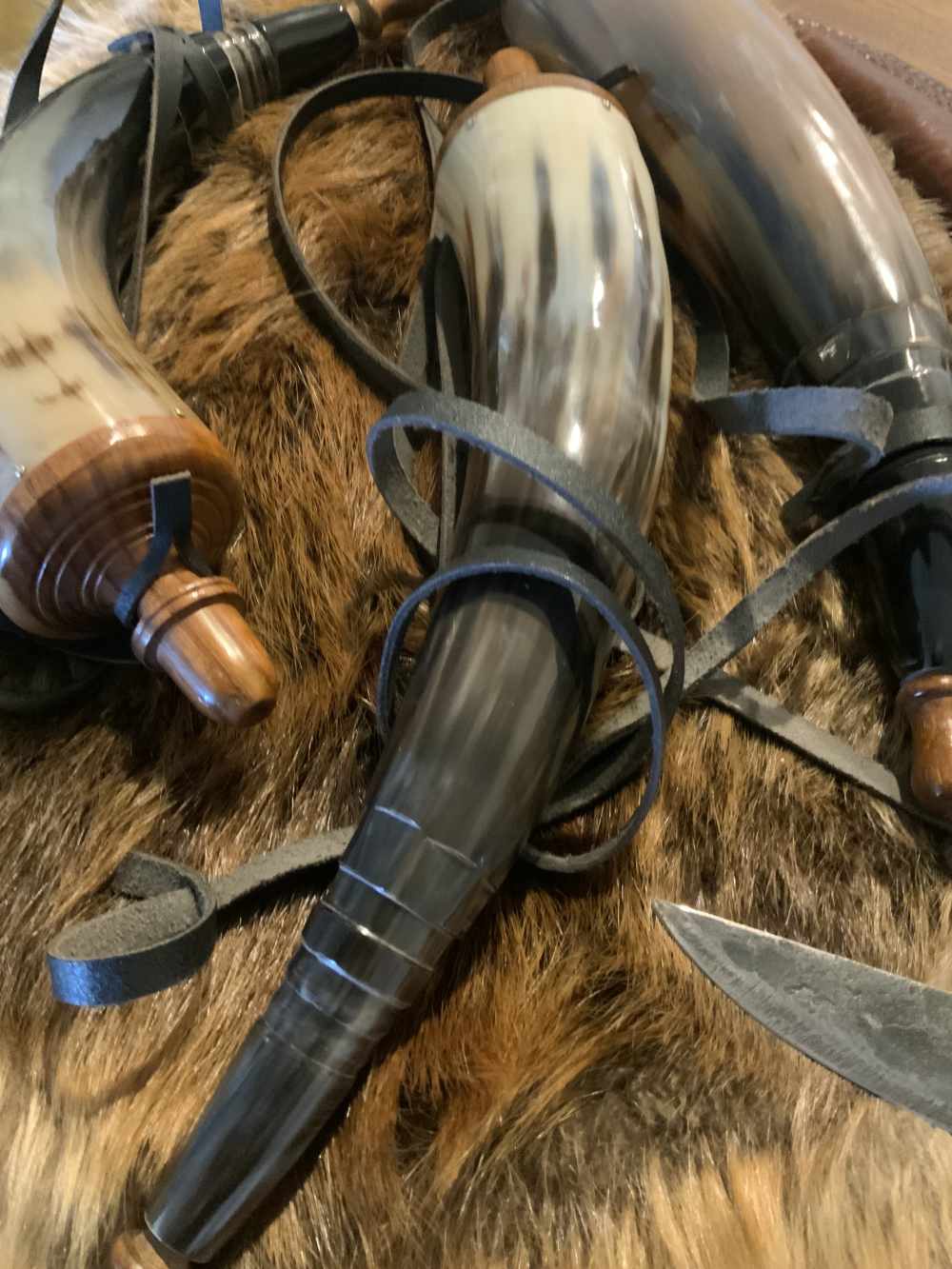 Powder horn, real horn, black powder, approximately 12” length-img-2