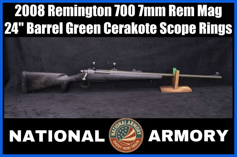 2008 Remington 700 7mm Rem Mag 24" BBL Express Sights Green Cerakote Finish-img-0