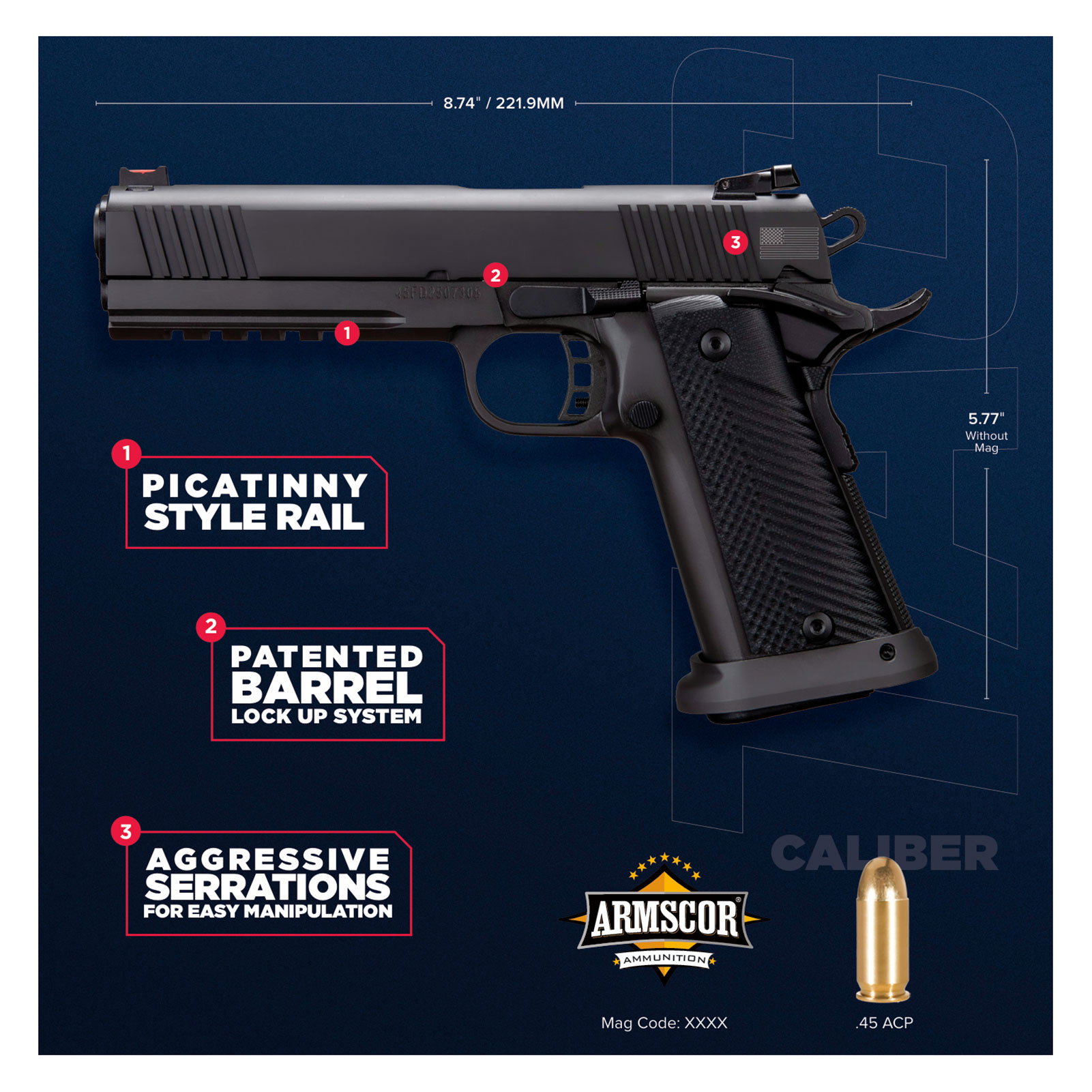 ROCK ISLAND ARMORY M1911 A2 Tac Ultra FS HC 45ACP 5.05" 13rd Pistol (57171)-img-3