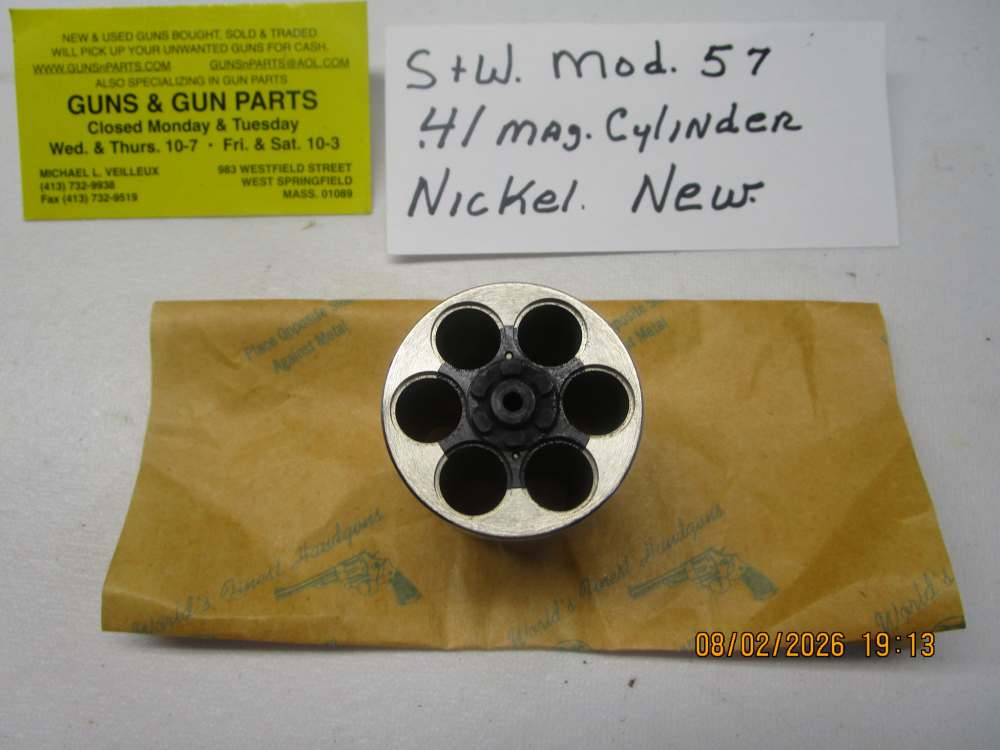 Smith & Wesson cylinder for a model 57 .41 mag, nickel new.  NOSALES TO CA-img-1