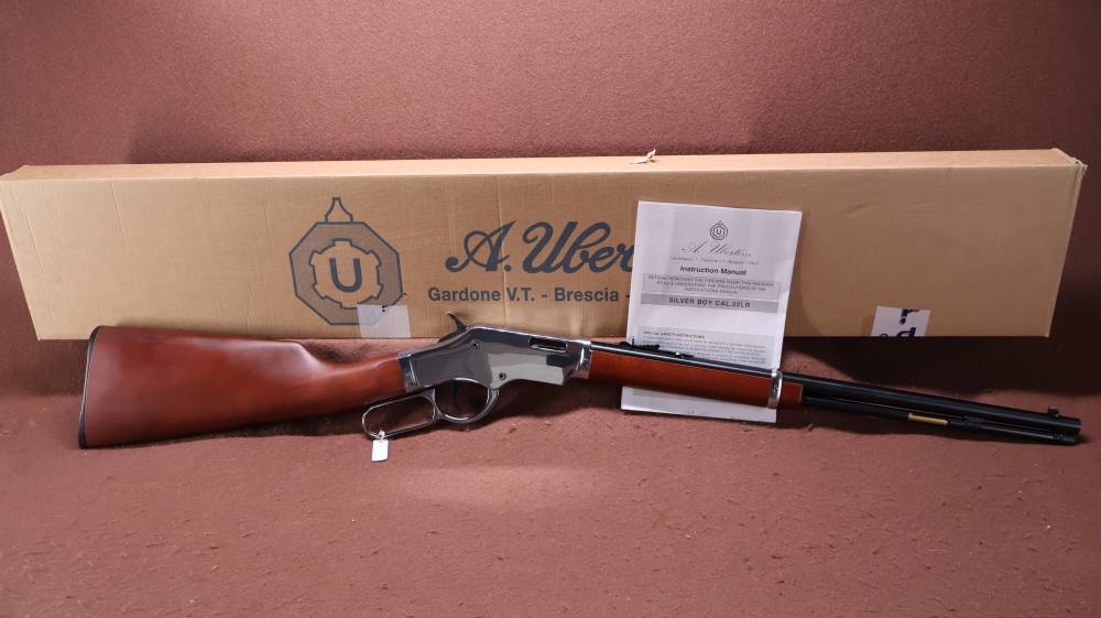 Like New Unfired Taylors & Co Silver Boy Scout 22 WMR Lever 19" BRL -img-0