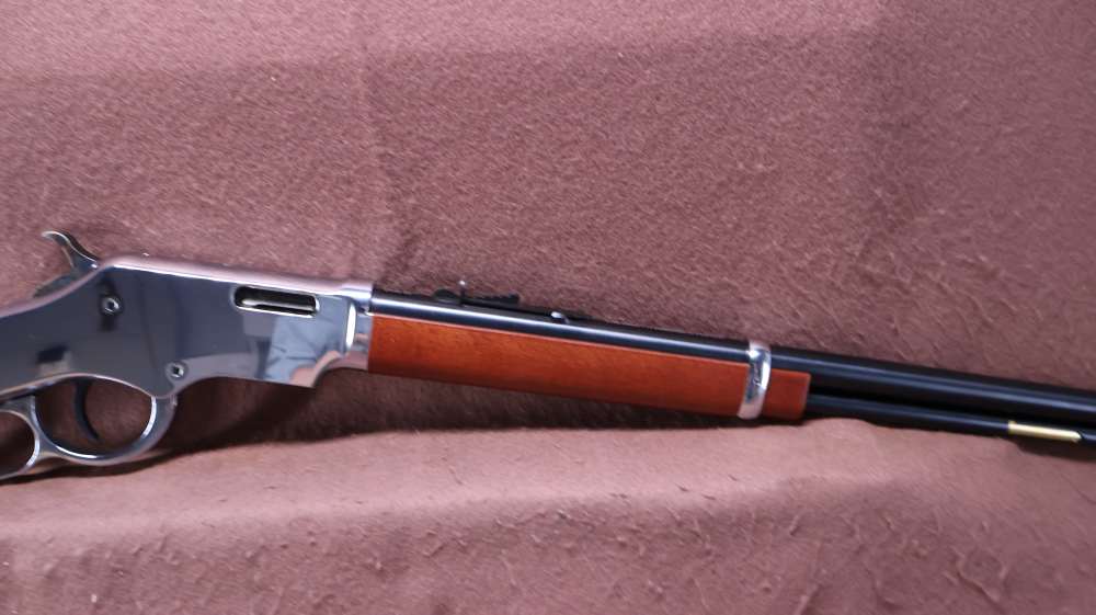 Like New Unfired Taylors & Co Silver Boy Scout 22 WMR Lever 19" BRL -img-3