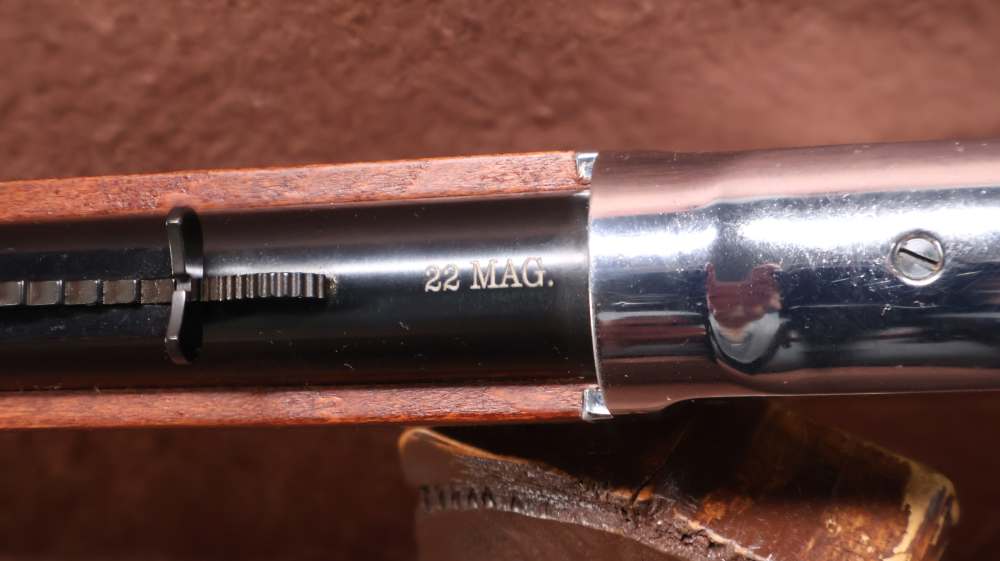 Like New Unfired Taylors & Co Silver Boy Scout 22 WMR Lever 19" BRL -img-17