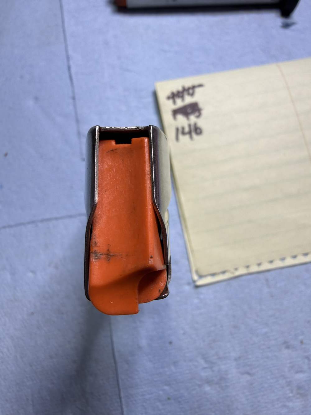 146. S&W M&P9 15rd 9mm Factory Magazine SS Orange Follower Used-img-2