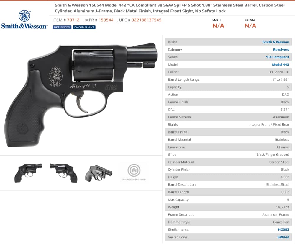 Smith & Wesson 442-1 Airweight 1.875” 38 Spl. +P #150544-img-3