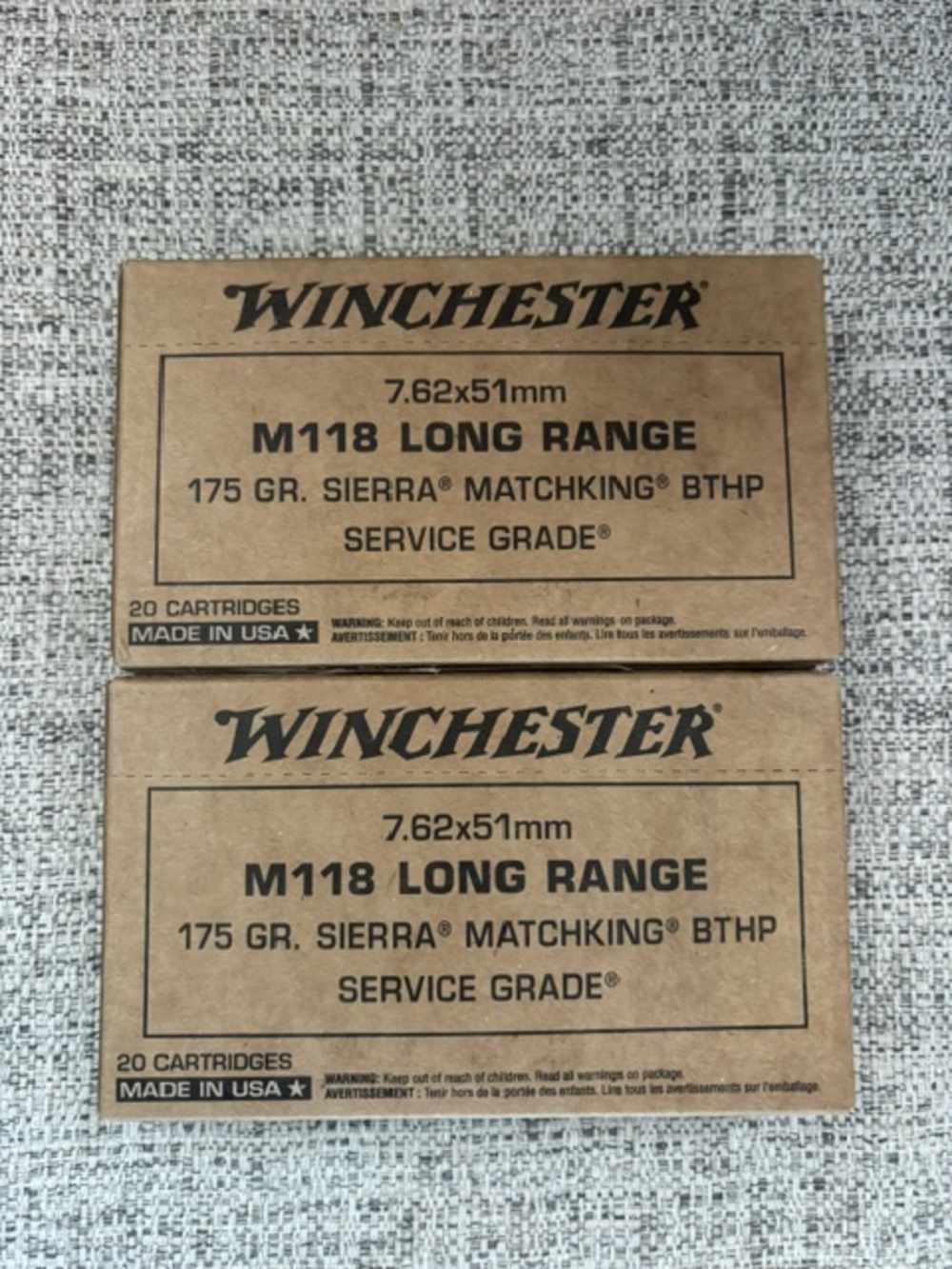 2 boxes  Winchester 7.62X51mm M118 Long Range 175gr Sierra Matchking BTHP -img-0