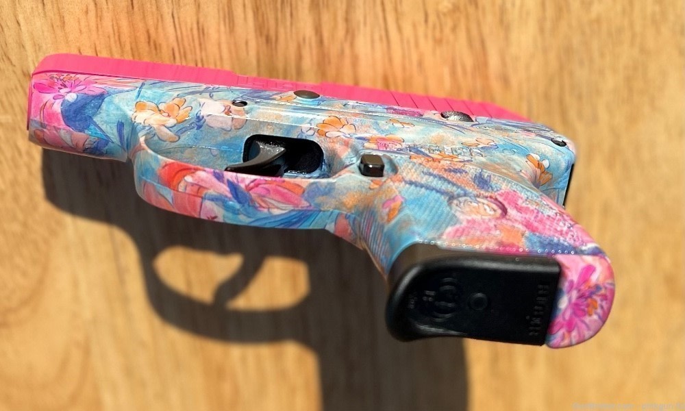 Custom Ruger LCP .380 Pistol - Pink Slide & Exclusive Floral Pattern Frame -img-0