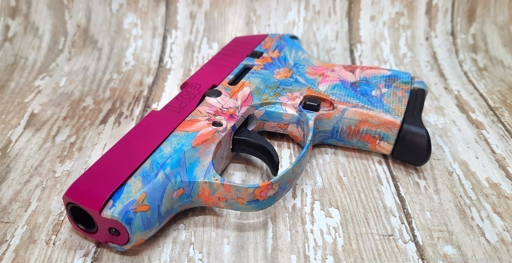 Custom Ruger LCP .380 Pistol - Pink Slide & Exclusive Floral Pattern Frame -img-2