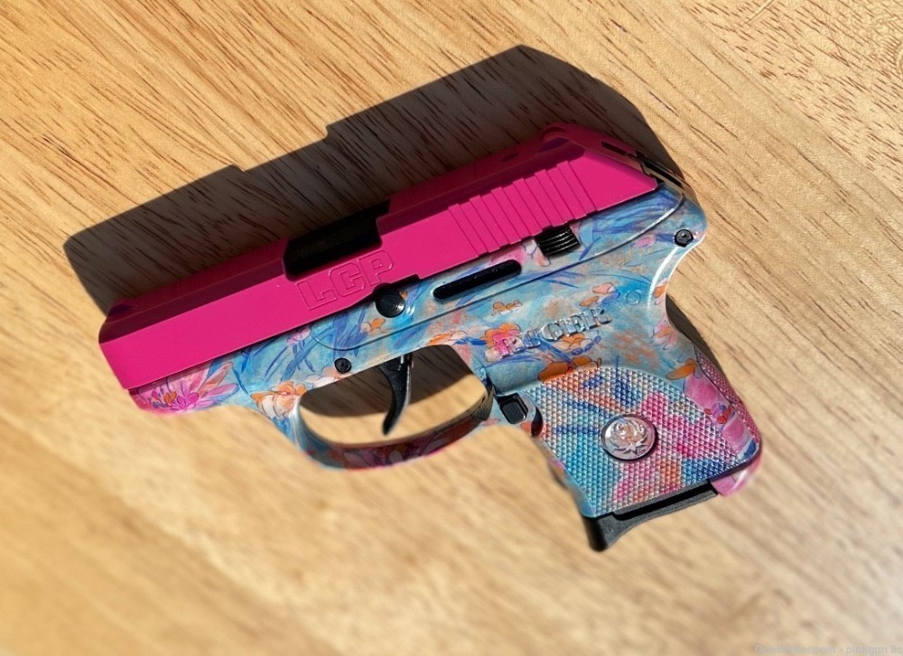 Custom Ruger LCP .380 Pistol - Pink Slide & Exclusive Floral Pattern Frame -img-3