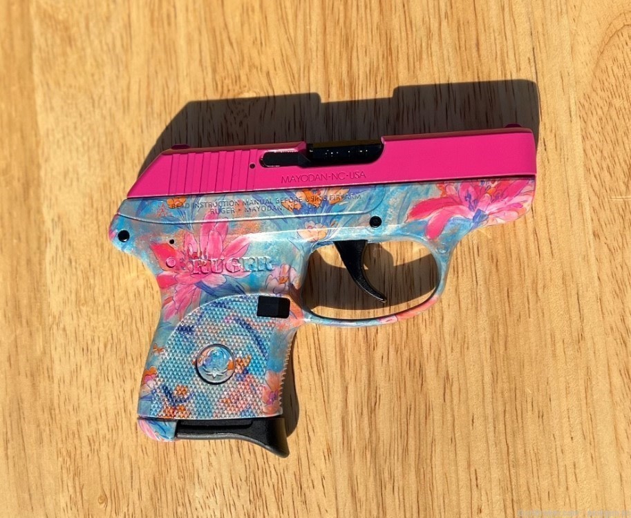 Custom Ruger LCP .380 Pistol - Pink Slide & Exclusive Floral Pattern Frame -img-1