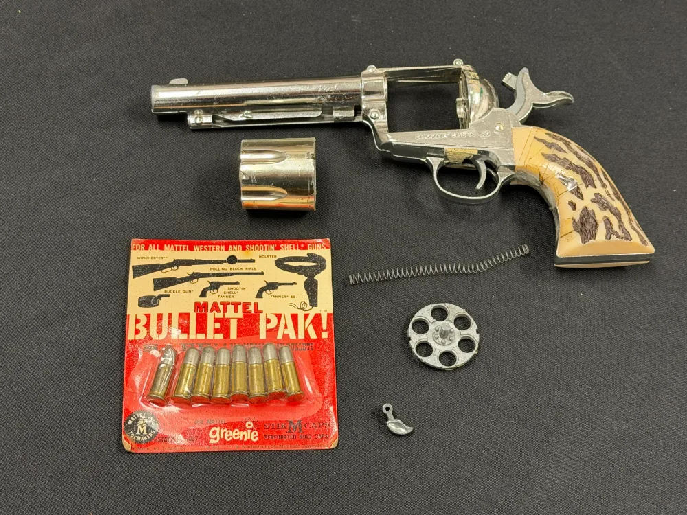 Mattel Shootin Shell Toy Revolver Plus Toy Ammunition!-img-0