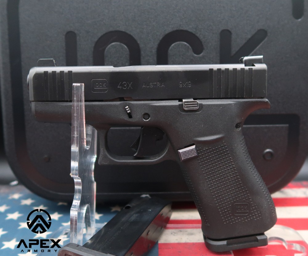 Glock 43x 9mm Semi-Auto Pistol 3.41" Apex Trigger 15+1 Shield Arms Mags-img-0