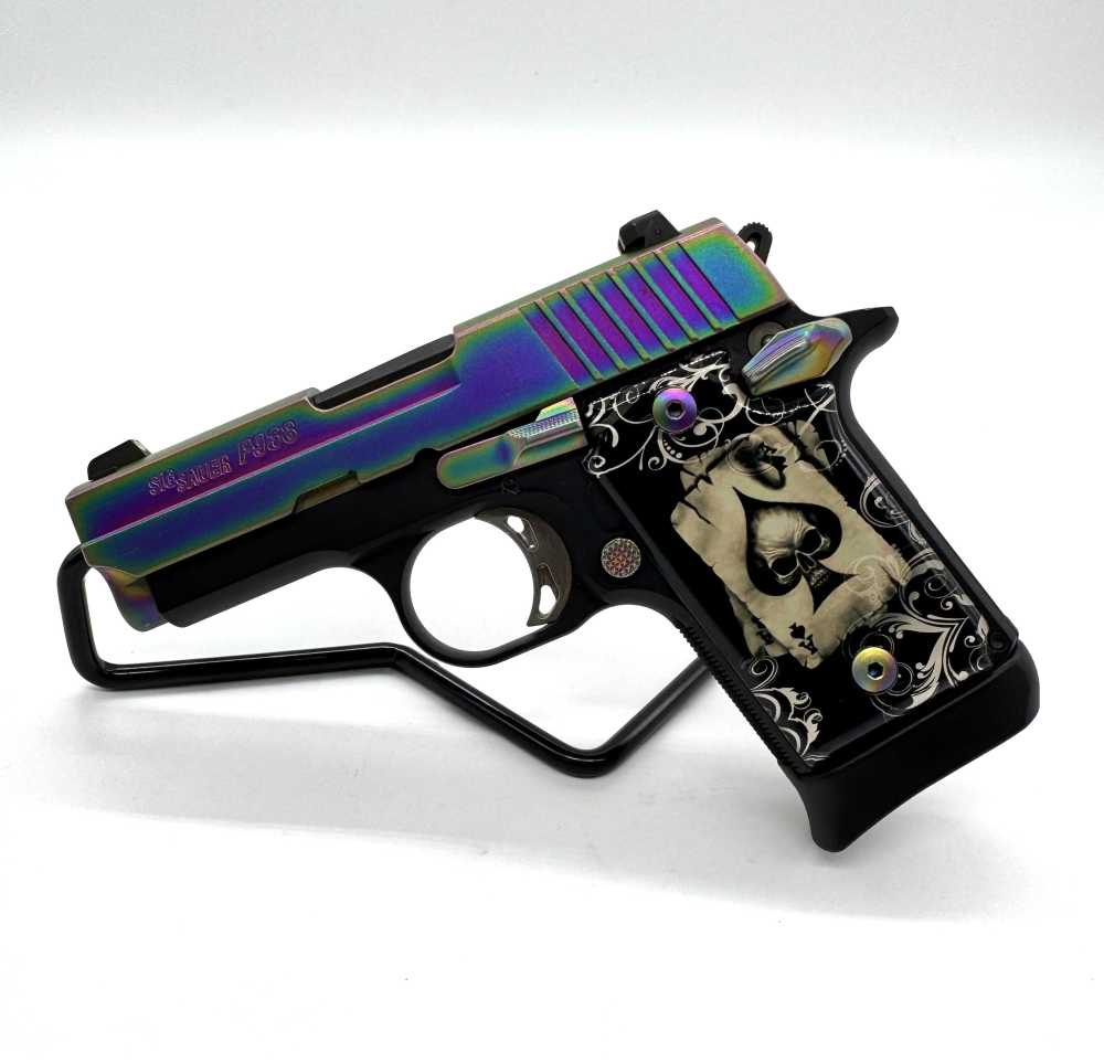 Sig Sauer P938 Titanium Rainbow  w/ 2 mags, case, holster and custom grips-img-4